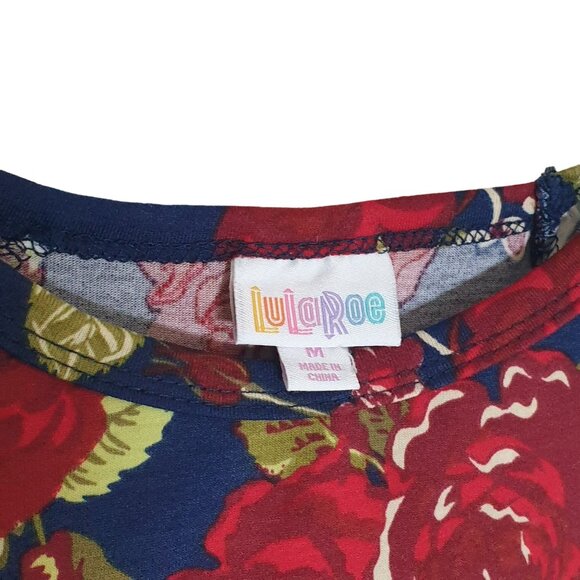 LuLaRoe Randy M Women Floral Rose Striped Raglan Sleeve Top Blouse Casual Blue - Picture 3 of 8